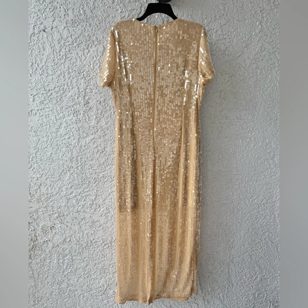 J. Crew Sequin short-sleeve slip dress in gold cream size 16